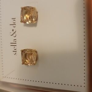 Stella & Dot Gold Cushion Cut Earrings Luxe In Pink Never Worn